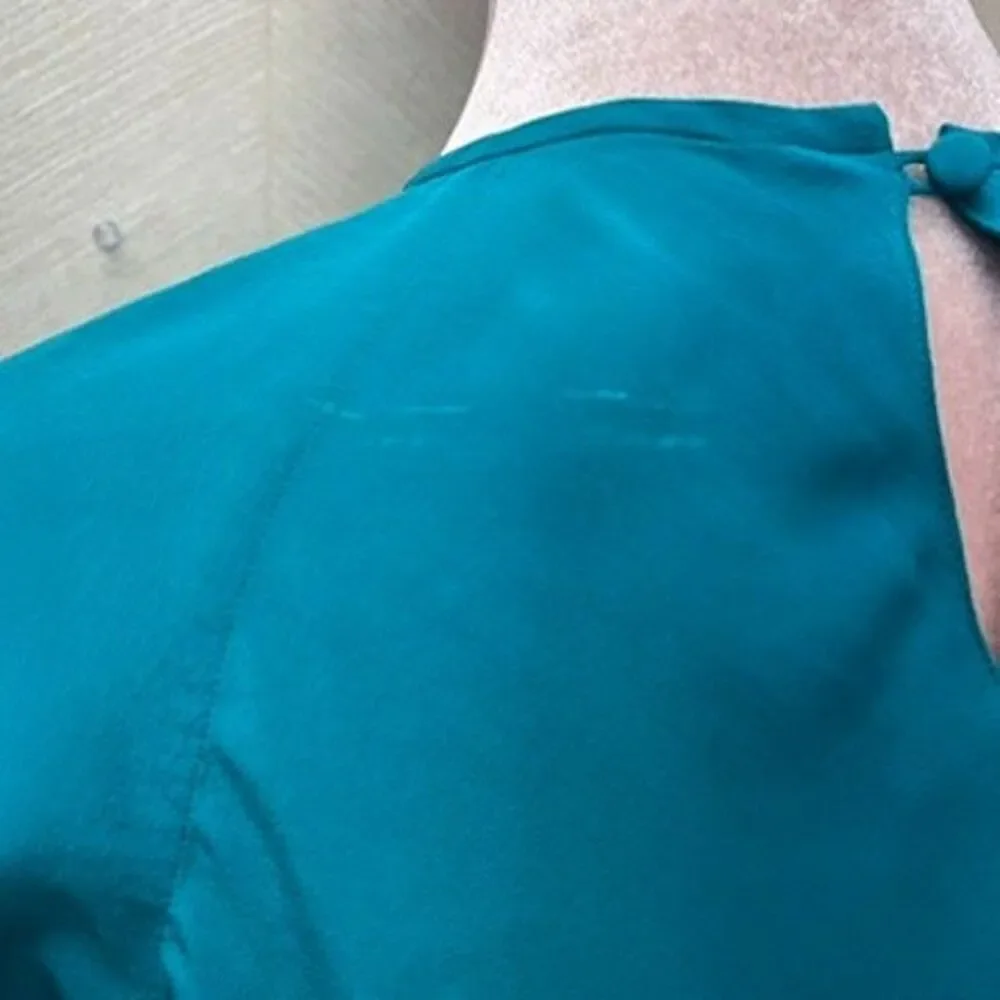 Silk Studio Petite By Claude Bennett Flutter Sleeve Teal Silk Top Womens Size XS